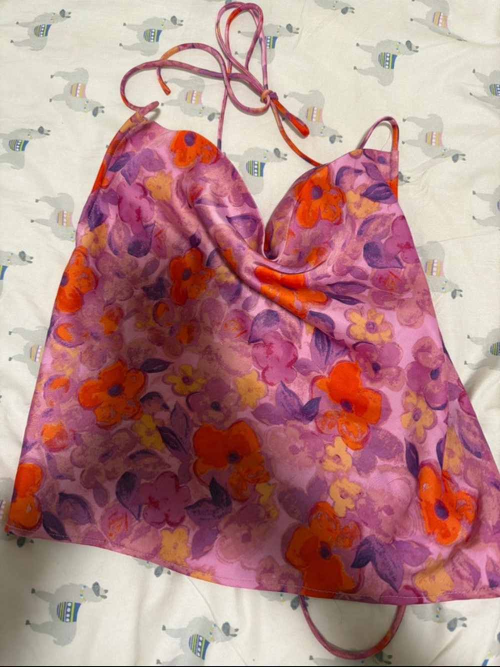 Urban Outfitters Pink Floral Halter Cami with Orange Accents